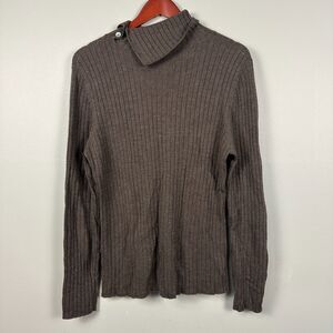 Valerie Stevens Womens Large Merino Wool Brown Ribbed Knit Turtleneck Sweater